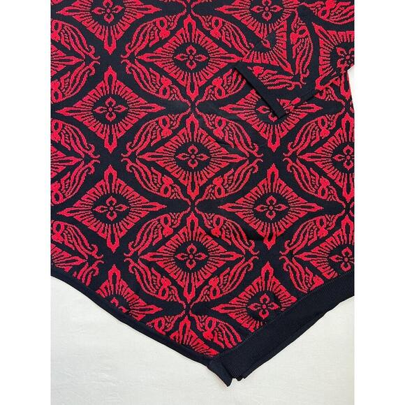 Joan Vass New York Sweater Tunic Size M Black Red Jacquard Asymmetrical Hem - Picture 4 of 11
